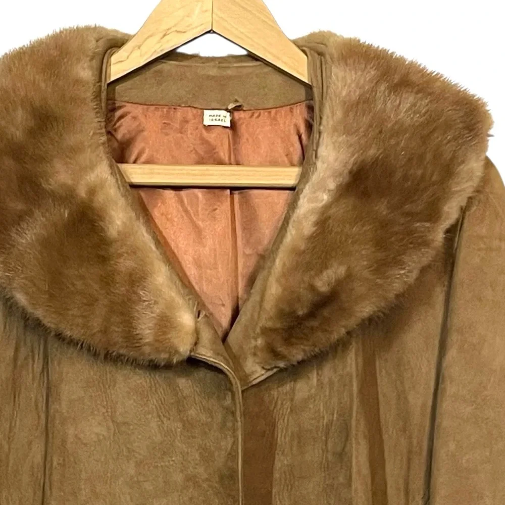 Vintage Begedor Tan Suede Mink Fur Collar Coat